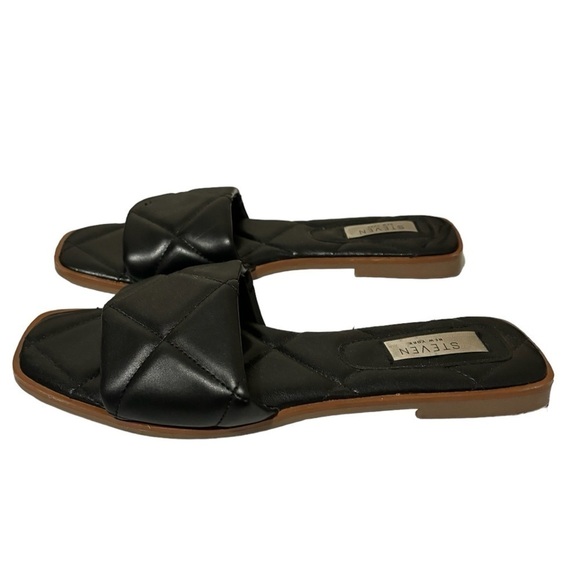 Steven New York by Steve Madden Black Holyn Quilted Flat Slide Sandals Size 7 - Picture 3 of 11